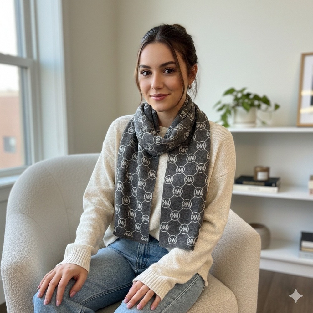 Michael Kors‎ Women's Signature Logo Scarf Grey White
